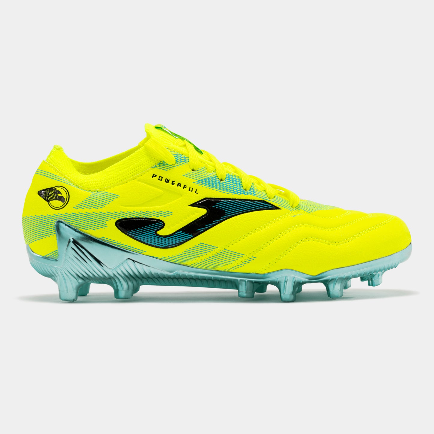 Chuteiras Powerful Cup 24 terreno forme FG amarelo fluorescente azul-turquesa