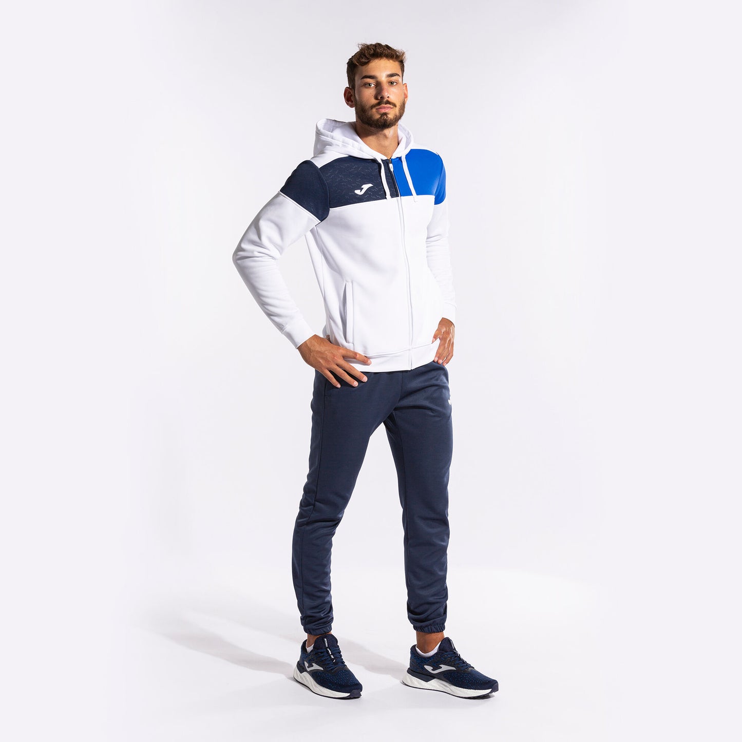 Casaco com capuz homem Crew V branco azul royal