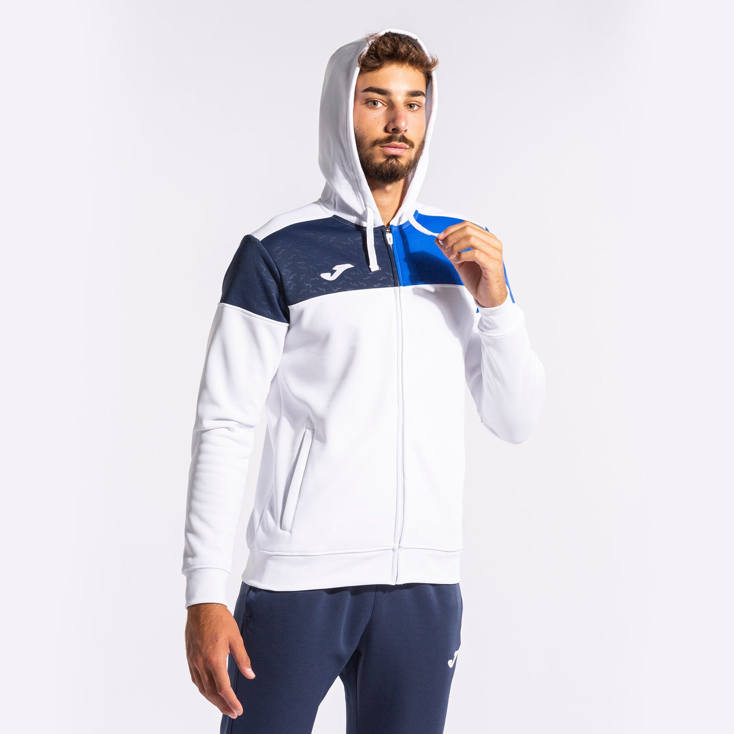 Casaco com capuz homem Crew V branco azul royal