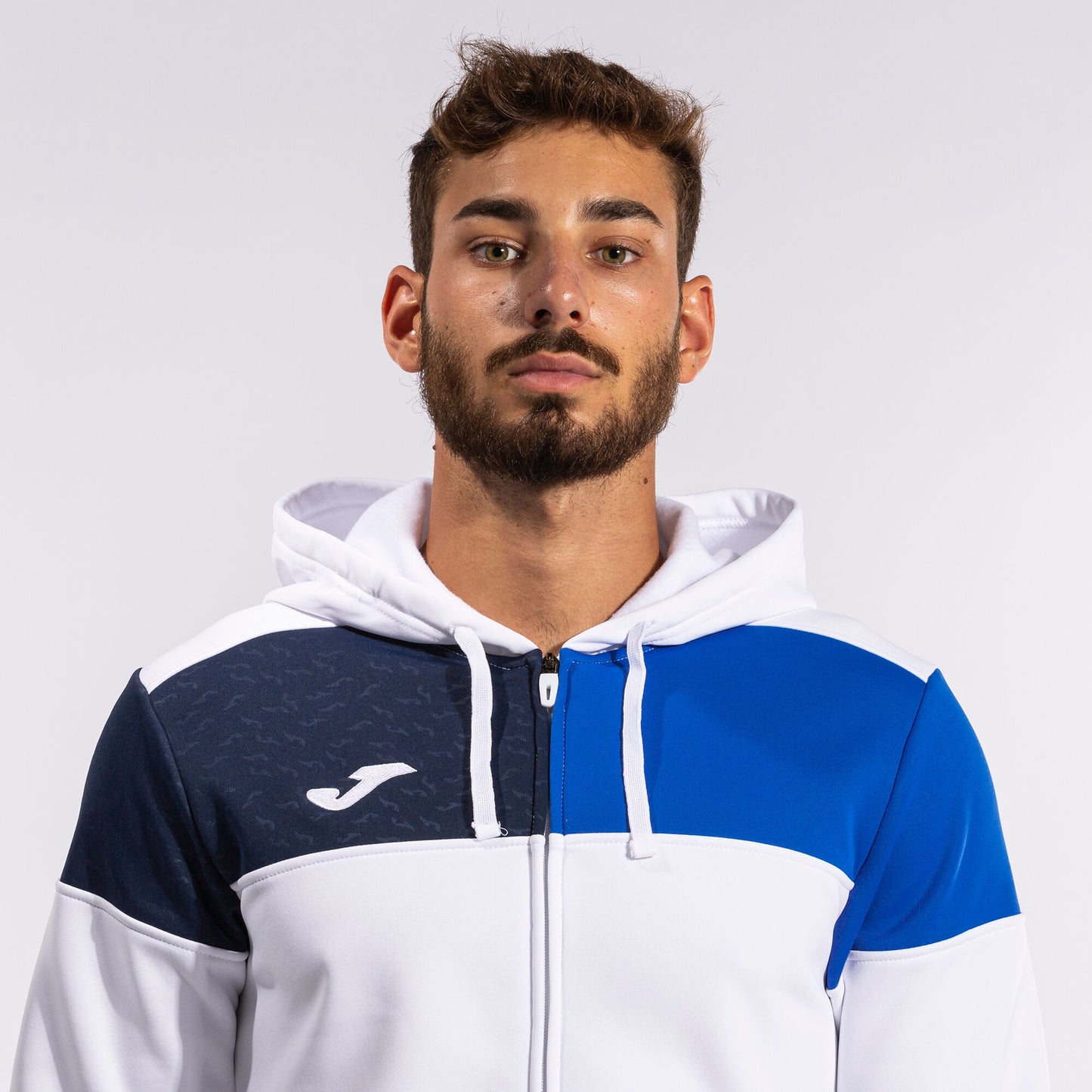 Casaco com capuz homem Crew V branco azul royal