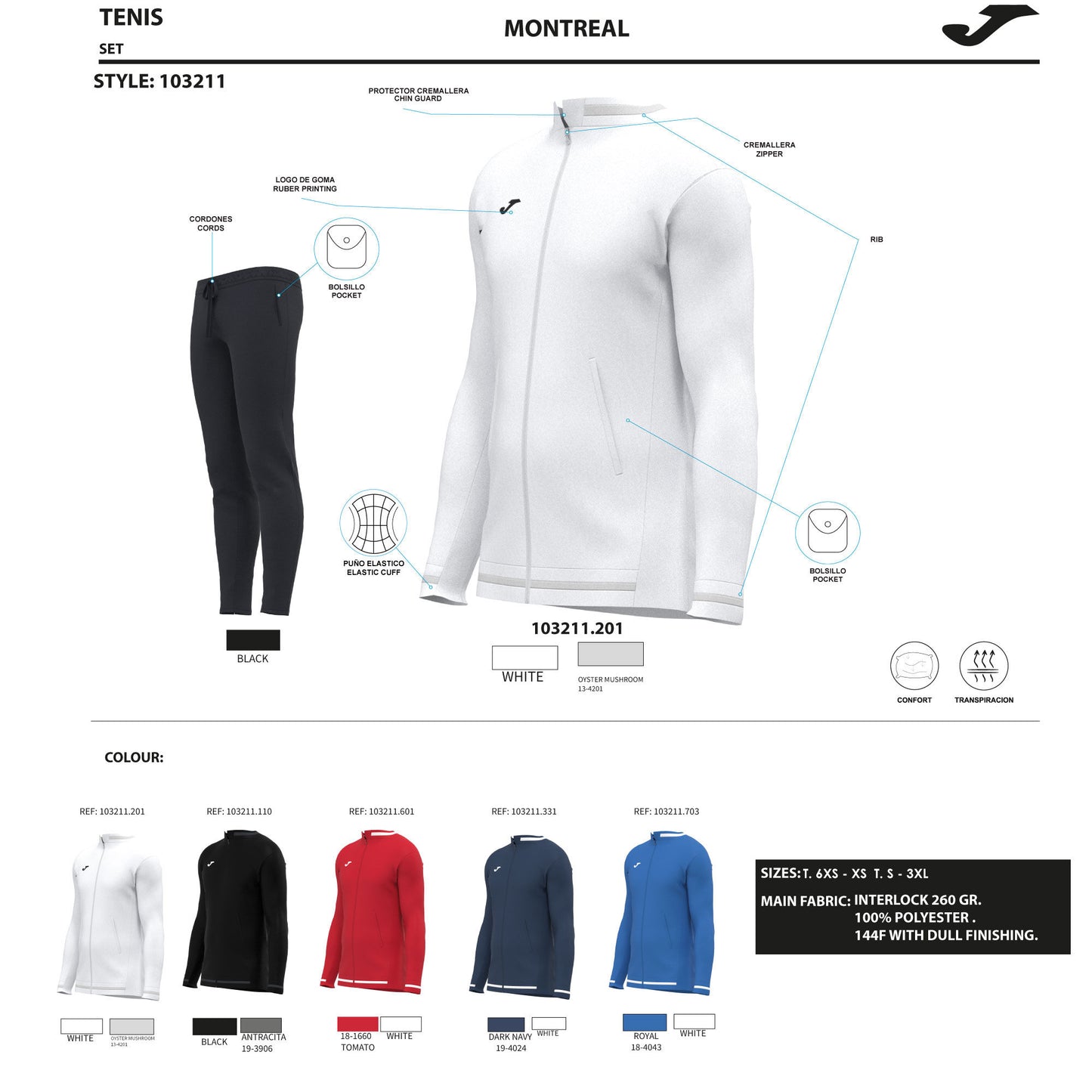 Fato de treino homem Montreal branco preto