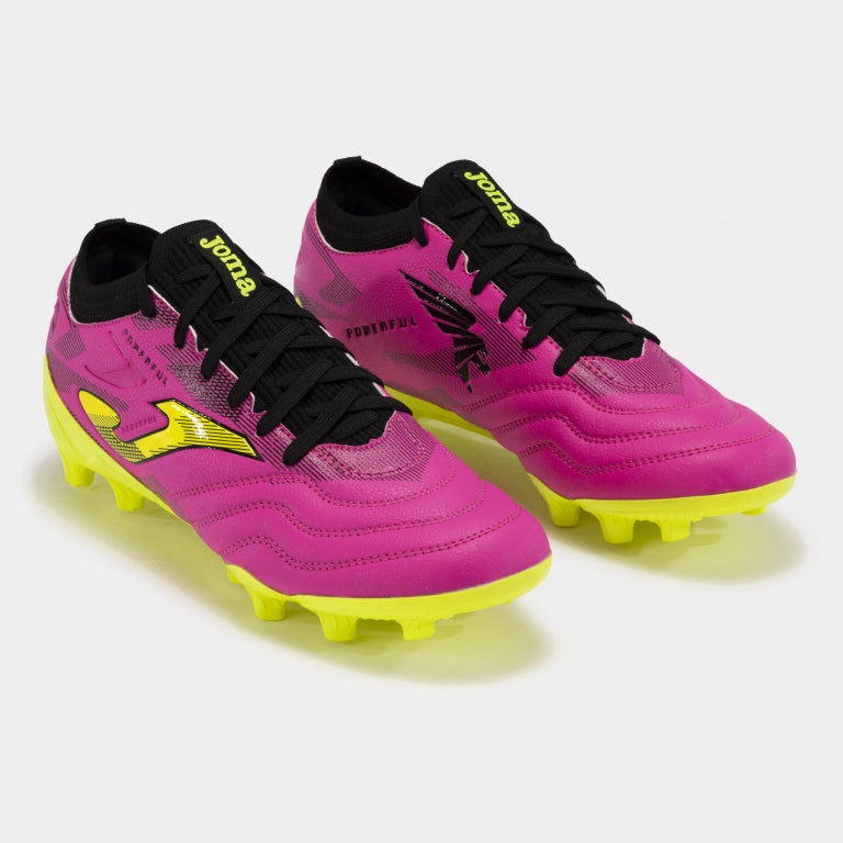 Chuteiras Powerful Cup 24 terreno forme FG rosa amarelo fluorescente