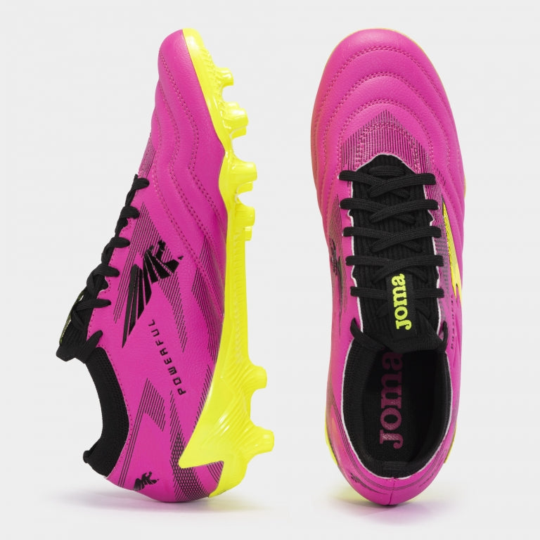 Chuteiras Powerful Cup 24 terreno forme FG rosa amarelo fluorescente