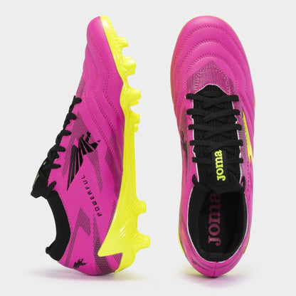 Chuteiras Powerful Cup 24 terreno forme FG rosa amarelo fluorescente