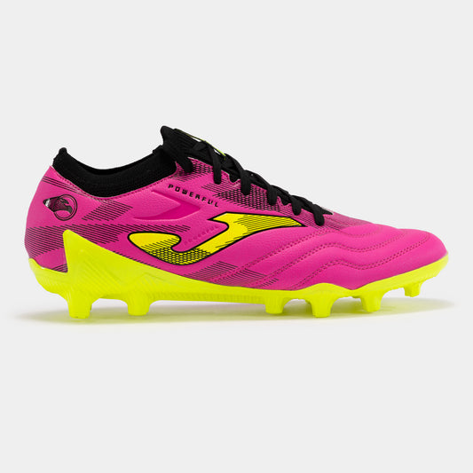 Chuteiras Powerful Cup 24 terreno forme FG rosa amarelo fluorescente