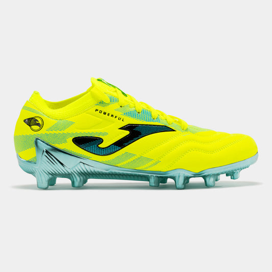 Chuteiras Powerful Cup 24 terreno forme FG amarelo fluorescente azul-turquesa