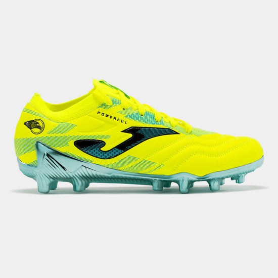 Chuteiras Powerful Cup 24 terreno forme FG amarelo fluorescente azul-turquesa
