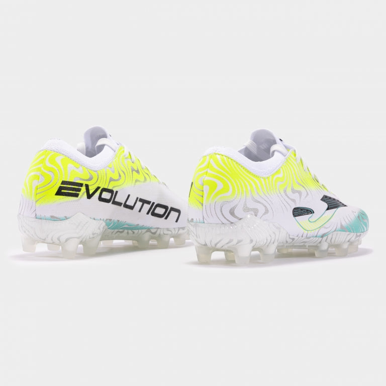 Chuteiras Evolution Cup 24 terreno forme FG branco amarelo