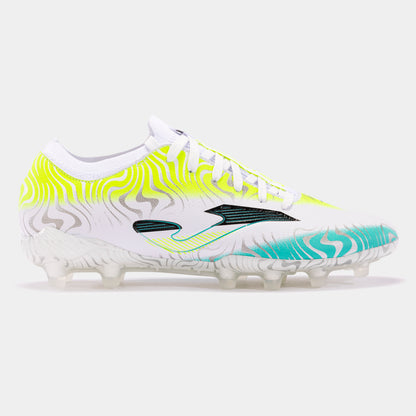 Chuteiras Evolution Cup 24 terreno forme FG branco amarelo