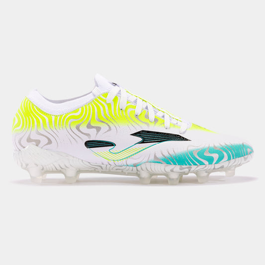 Chuteiras Evolution Cup 24 terreno forme FG branco amarelo