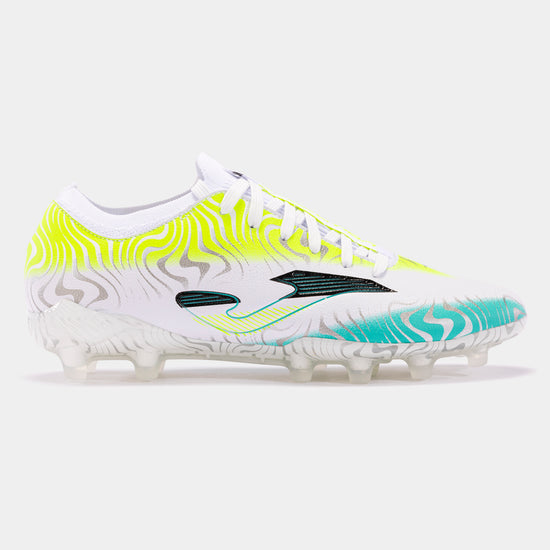 Chuteiras Evolution Cup 24 terreno forme FG branco amarelo