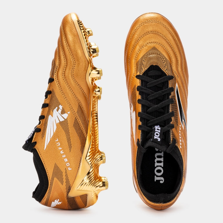 Chuteiras Powerful Cup 24 terreno forme FG dourado preto