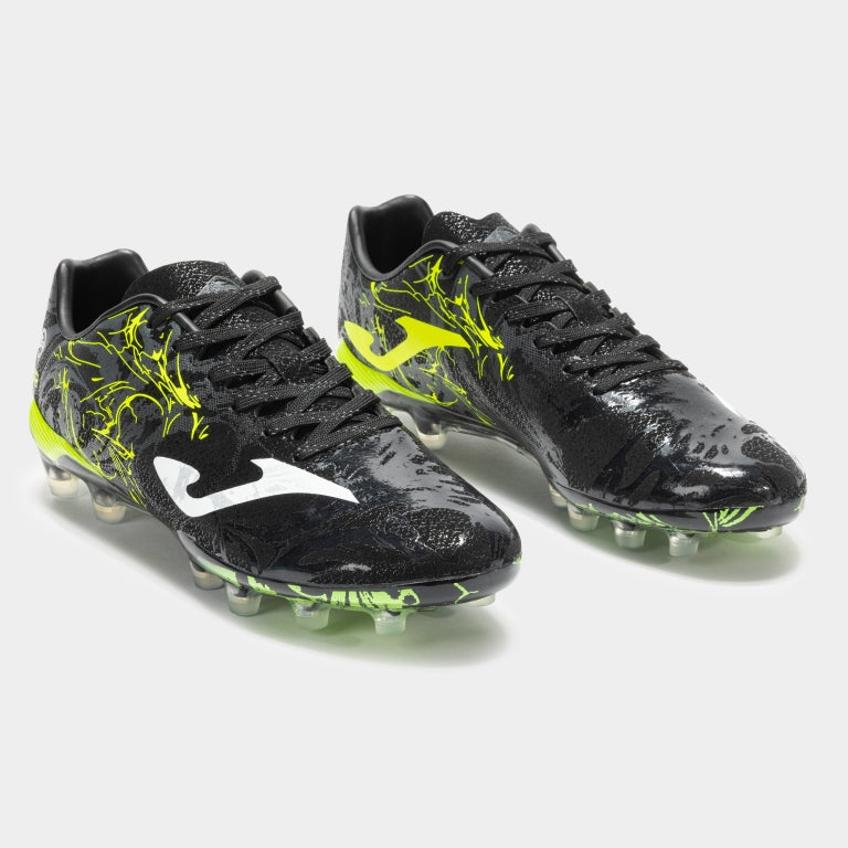 Chuteiras Supercopa 24 terreno forme FG preto amarelo fluorescente