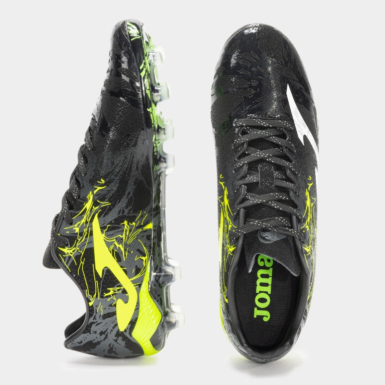Chuteiras Supercopa 24 terreno forme FG preto amarelo fluorescente