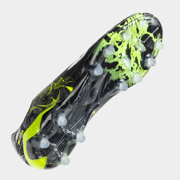 Chuteiras Supercopa 24 terreno forme FG preto amarelo fluorescente