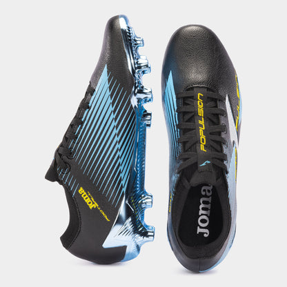 Chuteiras Propulsion Cup 24 terreno forme FG preto azul-turquesa