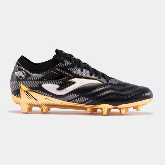 Chuteiras Powerful Cup 24 terreno forme FG preto dourado